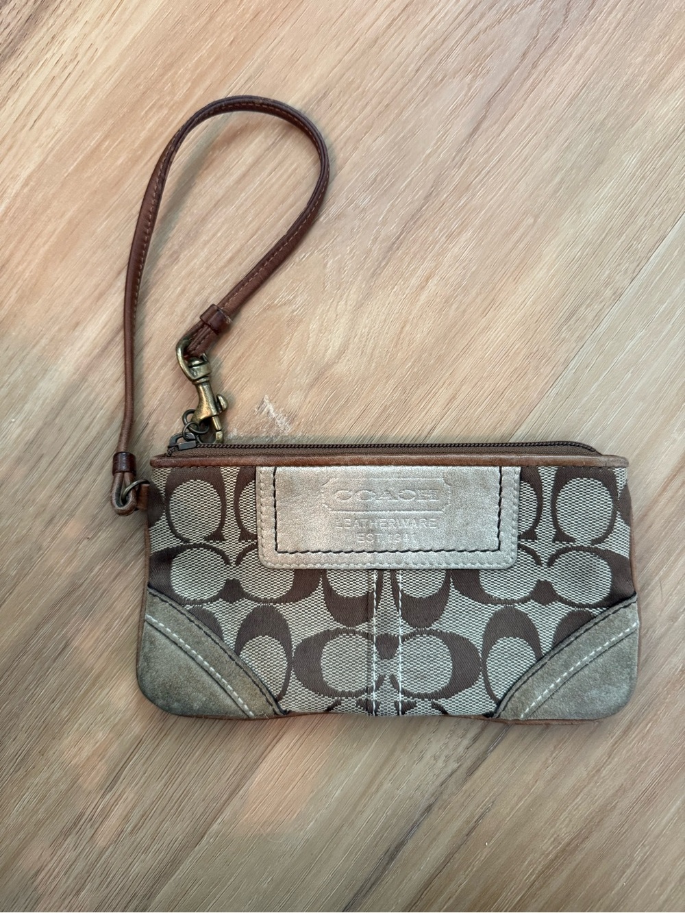 Coach Brown Signature Canvas Wristlet